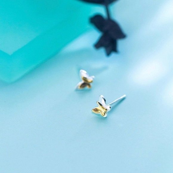 3D Butterflies Stud Earrings Silver Gold-SS027 - Picture 10 of 10